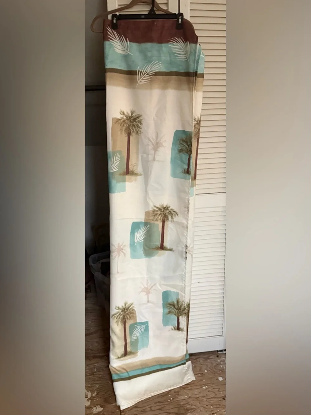 Palm Tree Print Tropical Curtain Panel in Teal & Brown - Picture 4 of 4